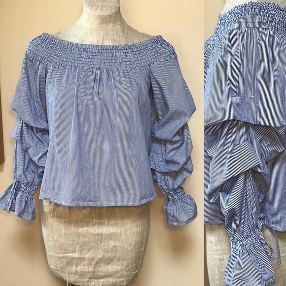 Rebecca Minkoff Off the Shoulder Ruffle Top Blue S - Picture 1 of 8